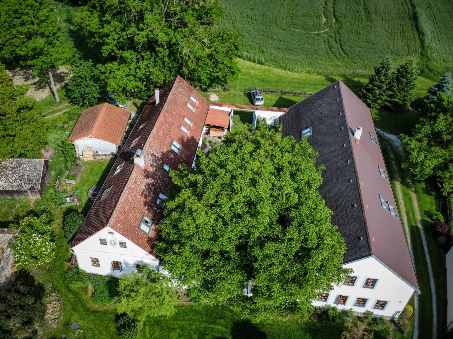 Malíkovský Dvůr — boutique penzion v hlubokých lesích České Kanady při západu slunce